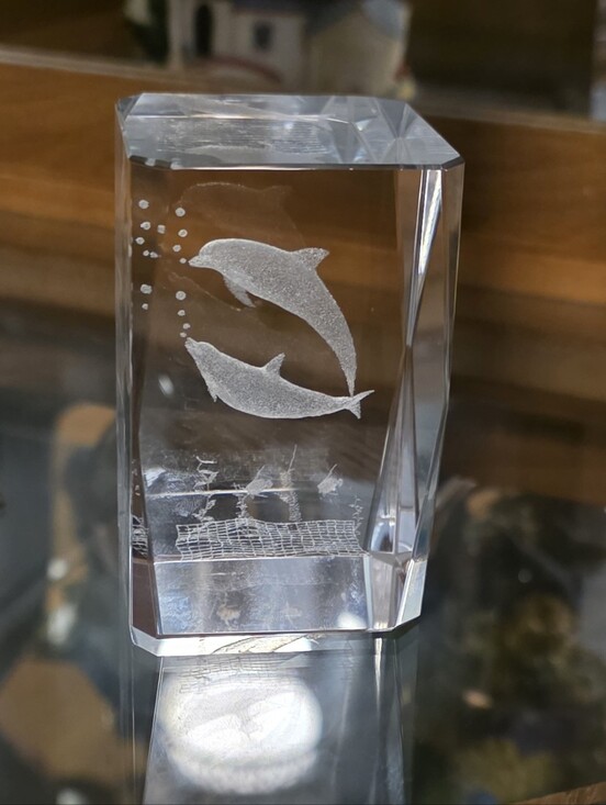 Other - Crystal Paperweight with Etched Dolphins - Clear